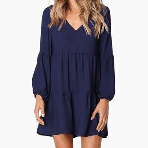 Amoretu Womens Tunic Dress Long Sleeve V Neck Casual Loose Flowy Swing Shift Dre